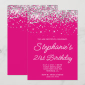 Zilveren Glitter Heet Roze 21e Verjaardag Kaart (Voorkant / Achterkant)