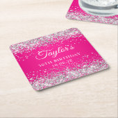 Zilveren Glitter Heet Roze 30e Verjaardag Kartonnen Onderzetters (Schuin)