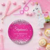 Zilveren Glitter Heet Roze 30e Verjaardag Papieren Bordje (Feest)