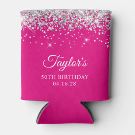 Zilveren Glitter Heet Roze 50ste Verjaardag Blikjeskoeler
