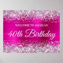 Zilveren Glitter Heet Roze Folie 40e Verjaardag We