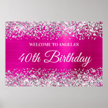 Zilveren Glitter Heet Roze Folie 40e Verjaardag We