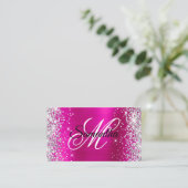 Zilveren Glitter Heet Roze Folie en QR Code Monogr Visitekaartje (Staand voorkant)