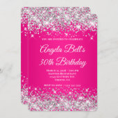 Zilveren Glitter Heet Roze Gradiënt 30e Verjaardag Kaart (Voorkant / Achterkant)
