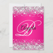Zilveren Glitter Heet Roze Monogram 40e Verjaardag Kaart (Achterkant)
