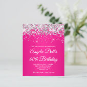 Zilveren Glitter Heet Roze Ombre 60e Verjaardag (Staand voorkant)