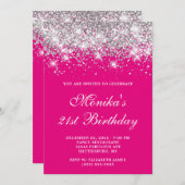 Zilveren Glitter Heet Roze Vet 21e Verjaardag Kaart (Voorkant / Achterkant)
