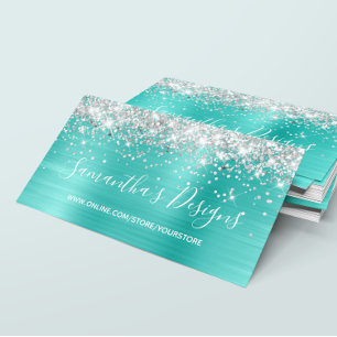 Zilveren Glitter Helder Turquoise Folie Online Win Visitekaartje