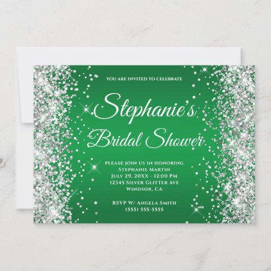 Zilveren Glitter Heldergroene Ombre Fancy Monogram Kaart (Voorkant)