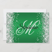 Zilveren Glitter Heldergroene Ombre Fancy Monogram Kaart (Achterkant)