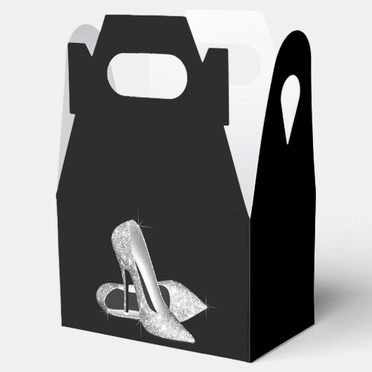 Zilveren Glitter High Heel Schoen Bedankdoosjes (Geopend)