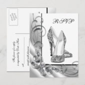 Zilveren Glitter Hoge Hak Schoen RSVP Uitnodiging Briefkaart (Voorkant / Achterkant)