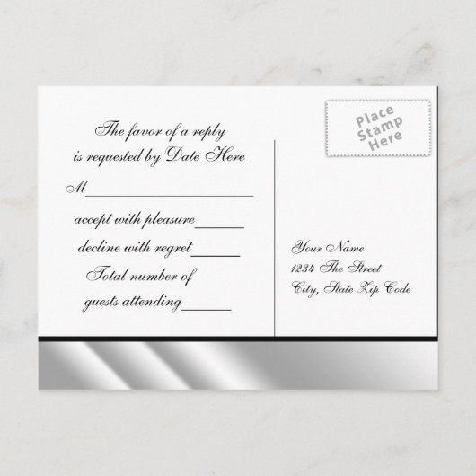 Zilveren Glitter Hoge Hak Schoen RSVP Uitnodiging Briefkaart (Achterkant)