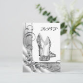 Zilveren Glitter Hoge Hak Schoen RSVP Uitnodiging Briefkaart (Staand voorkant)