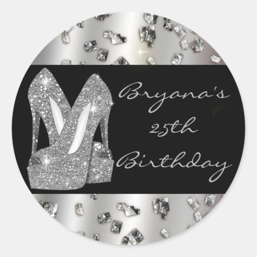 Zilveren Glitter Hoge Hak Schoenen Glam Party Stic Ronde Sticker (Voorkant)