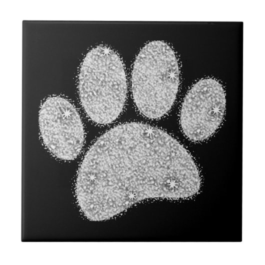 Zilveren Glitter Hond Pawprint Tegeltje (Voorkant)