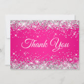 Zilveren Glitter Hot Pink 40th Verjaardag Bedankkaart (Voorkant)