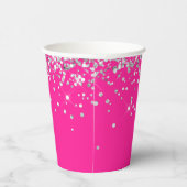 Zilveren Glitter Hot Pink 40th Verjaardag Papieren Bekers (Rechts)