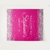 Zilveren Glitter Hot Pink Sweet 16 Verjaardag Welk Wandkleed (Voorkant (horizontaal))
