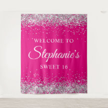 Zilveren Glitter Hot Pink Sweet 16 Verjaardag Welk