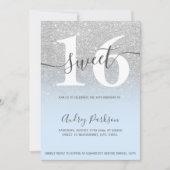 Zilveren glitter ijsblauw ombre girly Sweet 16 Kaart (Voorkant)