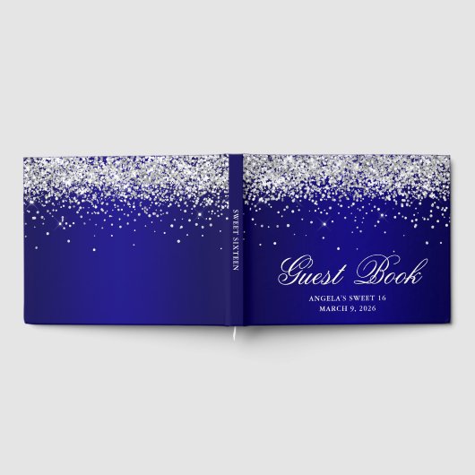 Zilveren Glitter Indigo Blauw Ombre Sweet 16 Gastenboek (Volledig)
