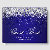 Zilveren Glitter Indigo Blauw Ombre Sweet 16 Gastenboek (Voorkant)