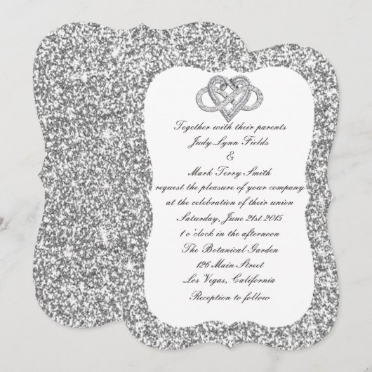 Zilveren Glitter Infinity Hart Bruiloft Uitnodigin Kaart (Voorkant / Achterkant)