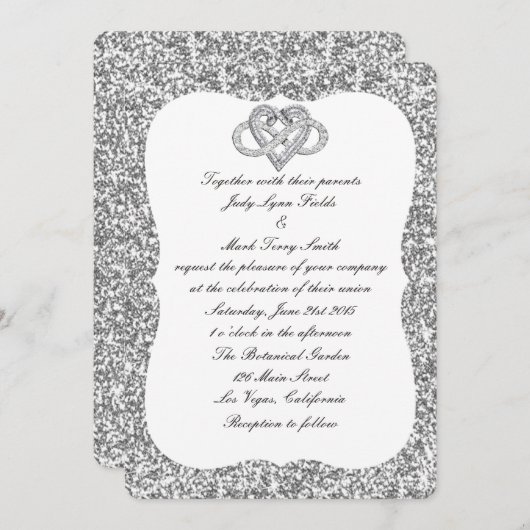 Zilveren Glitter Infinity Hart Bruiloft Uitnodigin Kaart (Voorkant / Achterkant)
