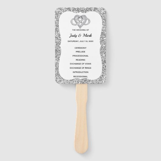 Zilveren Glitter Infinity Hart Trouwprogramma Fans Handwaaier (Voorkant)