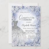 Zilveren Glitter Jurk Blauw Sneeuwvlokken Quincean Kaart (Voorkant)