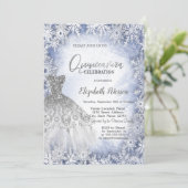 Zilveren Glitter Jurk Blauw Sneeuwvlokken Quincean Kaart (Staand voorkant)