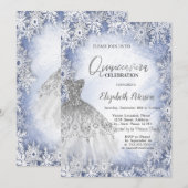 Zilveren Glitter Jurk Blauw Sneeuwvlokken Quincean Kaart (Voorkant / Achterkant)