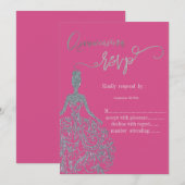 Zilveren Glitter Jurk Fuschia RSVP Uitnodiging (Voorkant / Achterkant)