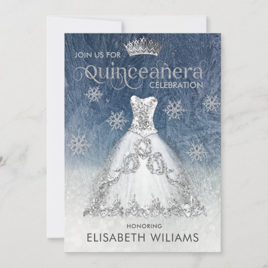 Zilveren glitter jurk ombre tiara Quinceañera uitn Kaart (Voorkant)