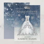 Zilveren glitter jurk ombre tiara Quinceañera uitn Kaart (Voorkant / Achterkant)