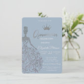 Zilveren Glitter Jurk Tiara Stoffig Blauw Quincean Kaart (Staand voorkant)