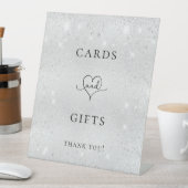 Zilveren glitter kaarten cadeau party reclamebord met voetstuk (Insitu)