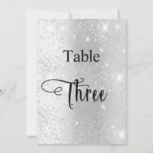 Zilveren glitter kalligrafie tafel drie 3 kaart (Voorkant)