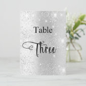 Zilveren glitter kalligrafie tafel drie 3 kaart (Staand voorkant)