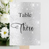 Zilveren glitter kalligrafie tafel drie 3 kaart