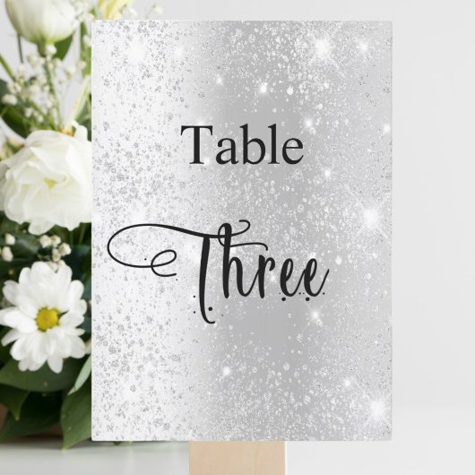 Zilveren glitter kalligrafie tafel drie 3 kaart