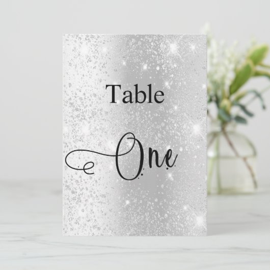 Zilveren glitter kalligrafie tafel een kaart (Staand voorkant)