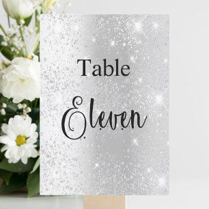 Zilveren glitter kalligrafie tafel elf 11 kaart