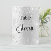 Zilveren glitter kalligrafie tafel elf 11 kaart (Staand voorkant)
