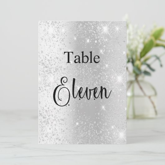 Zilveren glitter kalligrafie tafel elf 11 kaart (Staand voorkant)