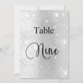 Zilveren glitter kalligrafie tafel negen 9 kaart (Voorkant)