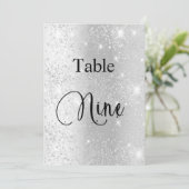 Zilveren glitter kalligrafie tafel negen 9 kaart (Staand voorkant)