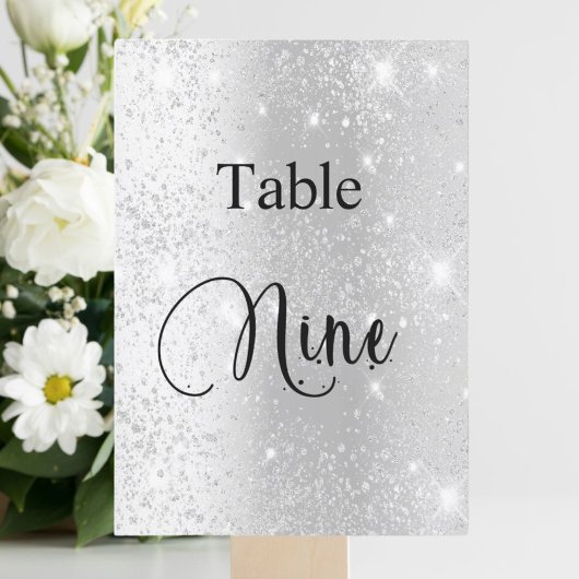 Zilveren glitter kalligrafie tafel negen 9 kaart