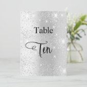 Zilveren glitter kalligrafie tafel tien 10 kaart (Staand voorkant)
